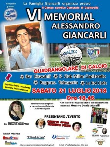 VI^ Memorial Alessandro Giancarli a Capistrello il 21 luglio 2018